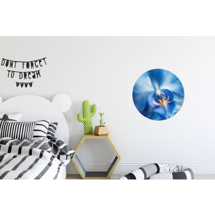 Blauw - Orchidee - Elegeant Wandcirkel aluminium klein -kinderkamer