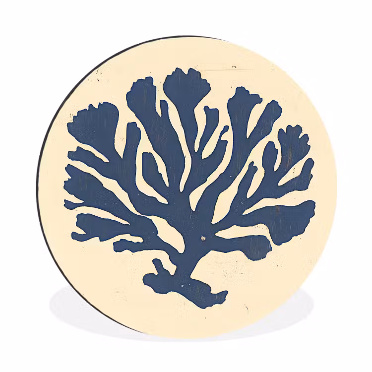 Blauw koraal - Vertakkingen - Beige Wandcirkel aluminium klein -3d