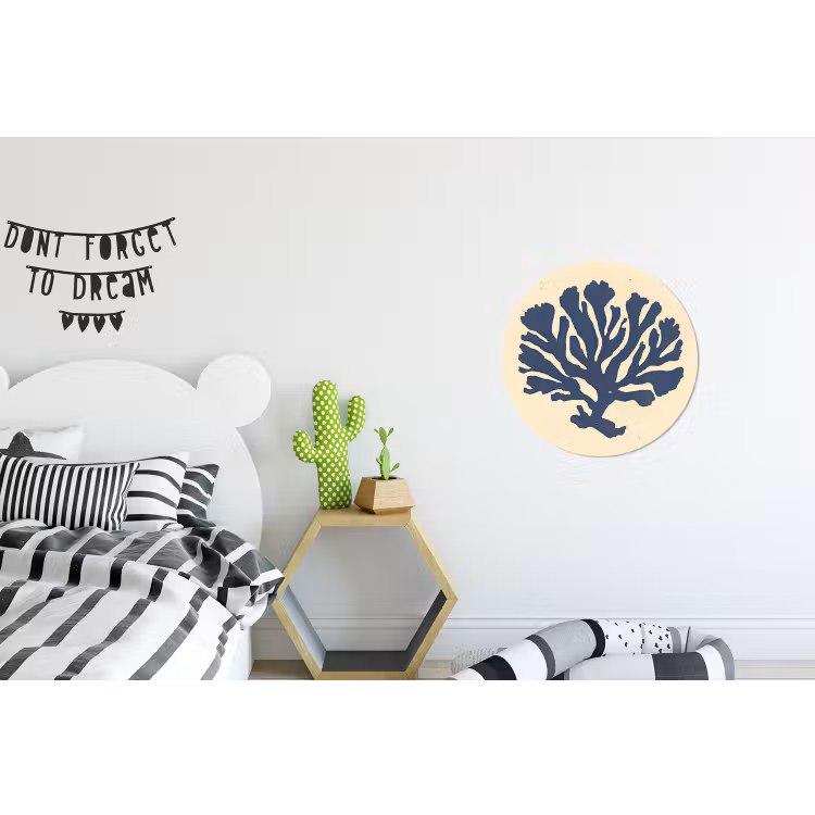 Blauw koraal - Vertakkingen - Beige Wandcirkel aluminium klein -kinderkamer