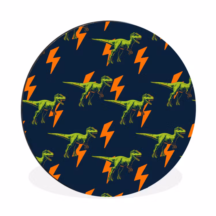 Bliksemschichten - Oranje - Dinosaurussen Wandcirkel aluminium klein -3d