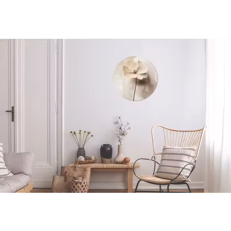 Bloem - Beige - Verf - Schaduw Wandcirkel aluminium klein -woonkamer