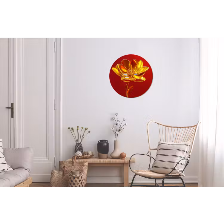 Bloem - Goud - Glazen Wandcirkel aluminium klein -woonkamer