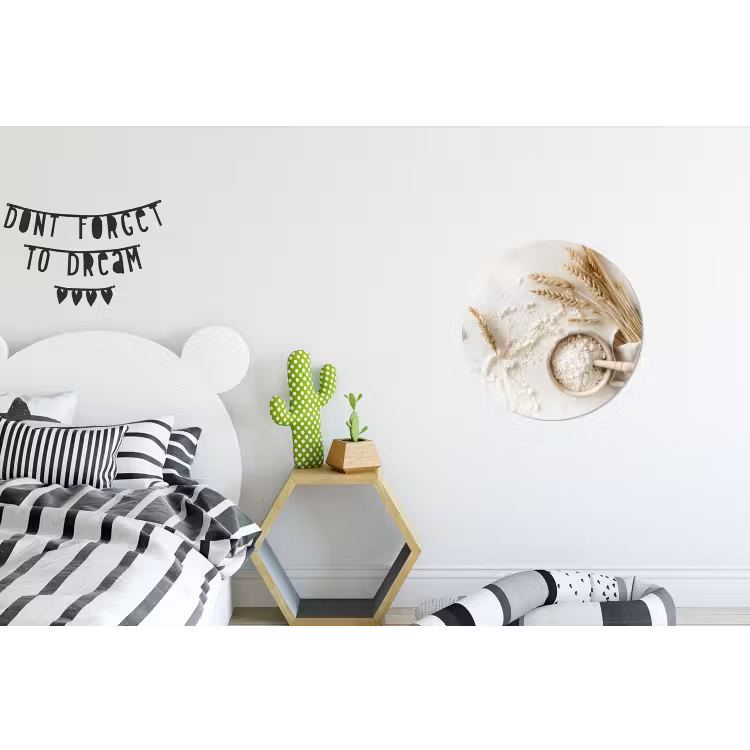 Bloem - Hout - Tarwe Wandcirkel aluminium klein -kinderkamer
