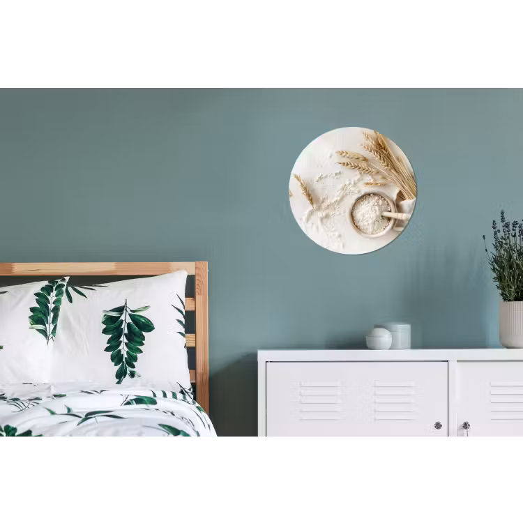 Bloem - Hout - Tarwe Wandcirkel aluminium klein -slaapkamer