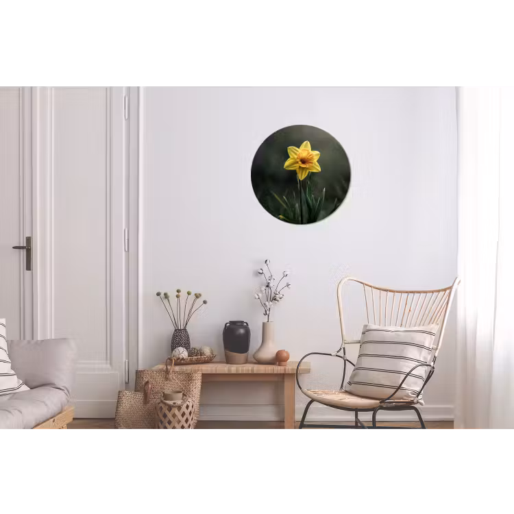 Bloem - Narcis - Gras - Geel Wandcirkel aluminium klein -woonkamer
