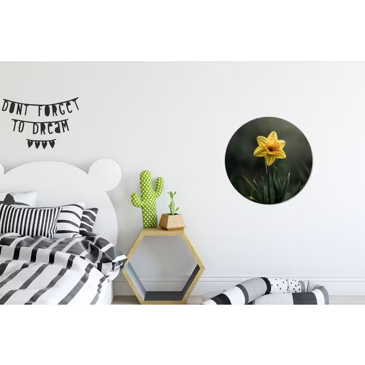 Bloem - Narcis - Gras - Geel Wandcirkel aluminium klein -kinderkamer