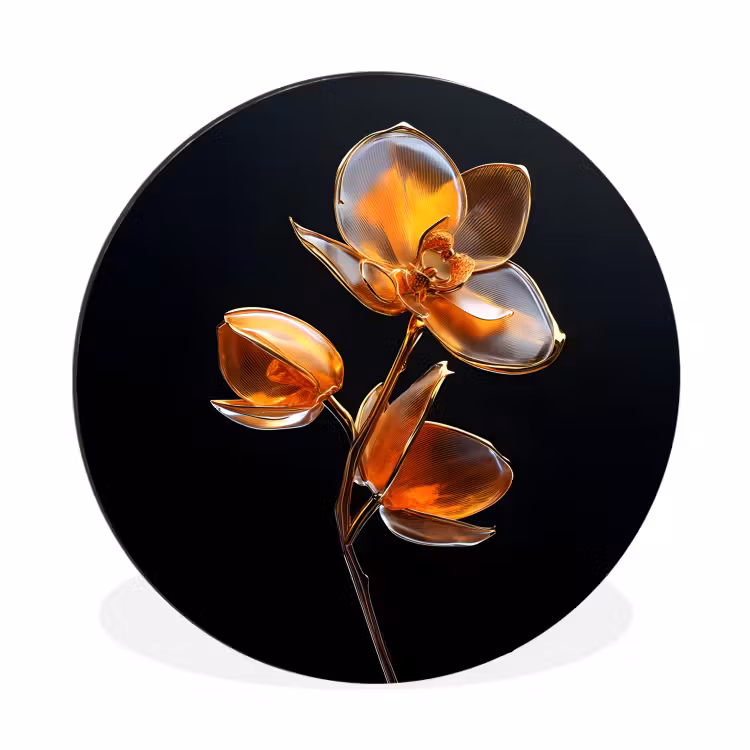 Bloem - Orchidee - Oranje Wandcirkel aluminium klein -3d