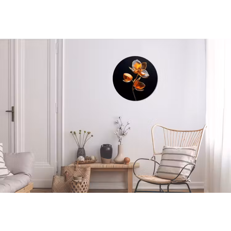 Bloem - Orchidee - Oranje Wandcirkel aluminium klein -woonkamer