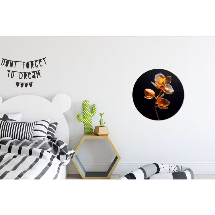 Bloem - Orchidee - Oranje Wandcirkel aluminium klein -kinderkamer