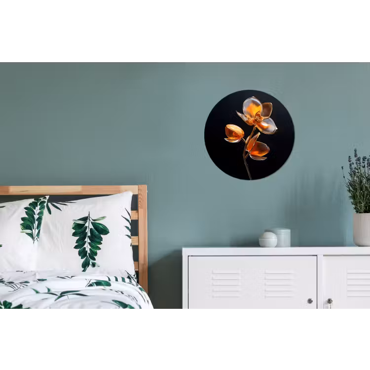 Bloem - Orchidee - Oranje Wandcirkel aluminium klein -slaapkamer