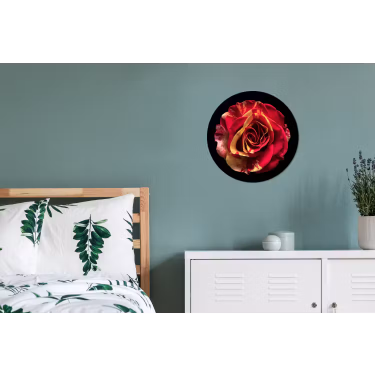 Bloem - Roos - Rood - Zwart Wandcirkel aluminium klein -slaapkamer