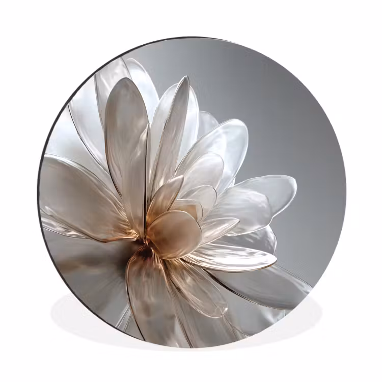 Bloem - Wit - Neutraal Wandcirkel aluminium klein -3d