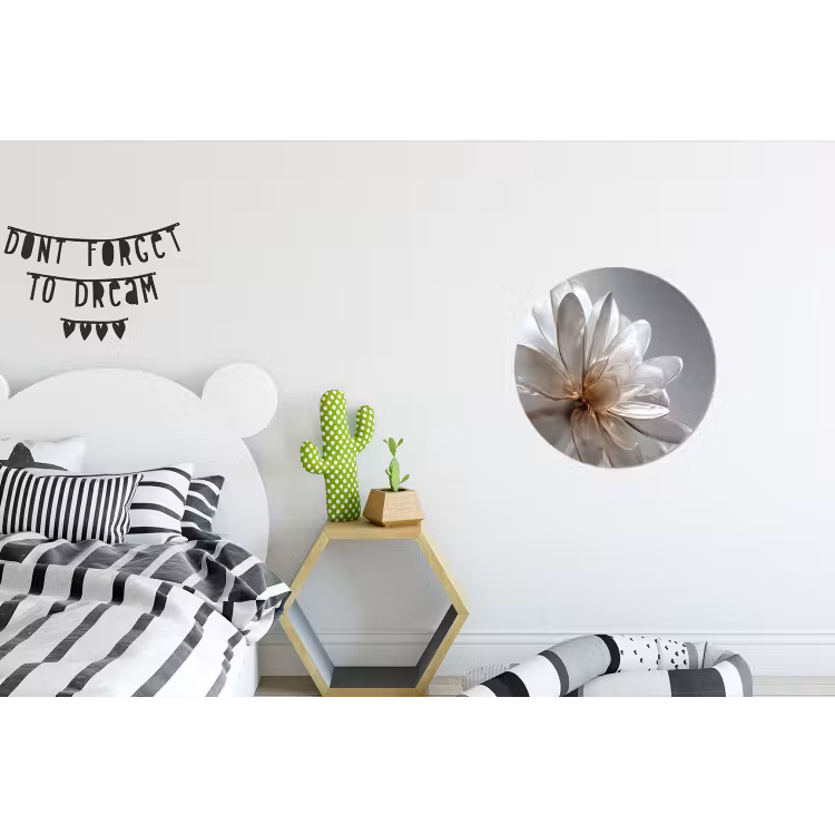Bloem - Wit - Neutraal Wandcirkel aluminium klein -kinderkamer