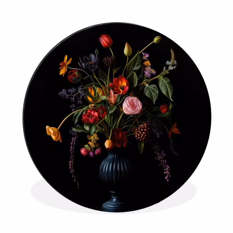Bloemen - Bessen - Klassiek Wandcirkel aluminium klein -3d