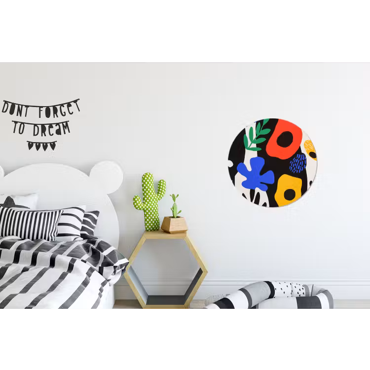 Bloemen - Bladeren - Abstract - Zwart Wandcirkel aluminium klein -kinderkamer