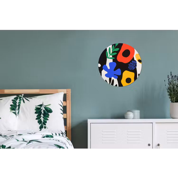 Bloemen - Bladeren - Abstract - Zwart Wandcirkel aluminium klein -slaapkamer