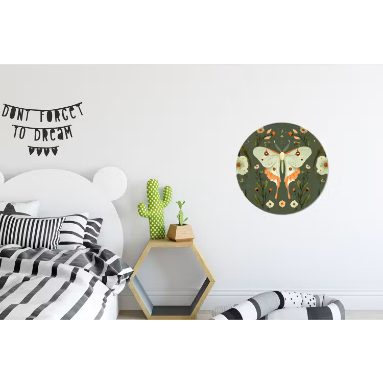 Bloemen - Bladeren - Olijfgroen - Vlinder Wandcirkel aluminium klein -kinderkamer