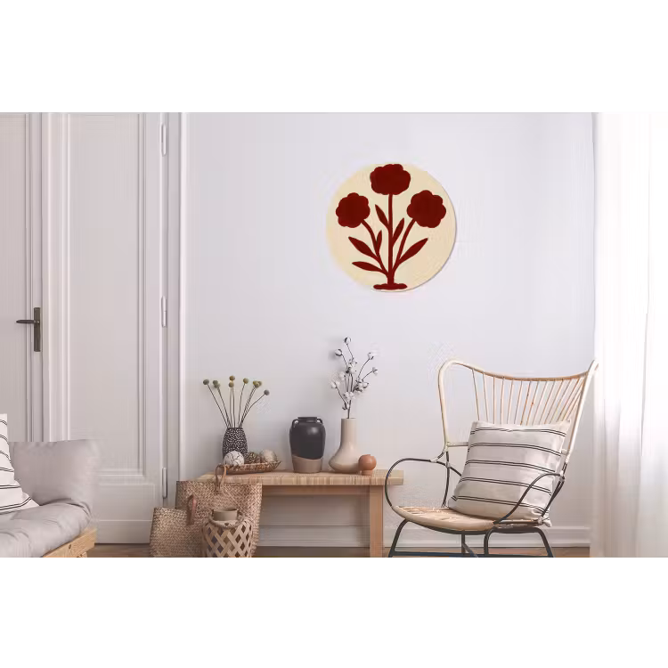 Bloemen - Bladeren - Rood - Minimalistisch Wandcirkel aluminium klein -woonkamer
