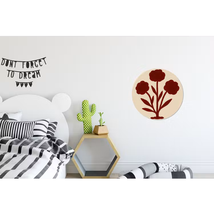 Bloemen - Bladeren - Rood - Minimalistisch Wandcirkel aluminium klein -kinderkamer