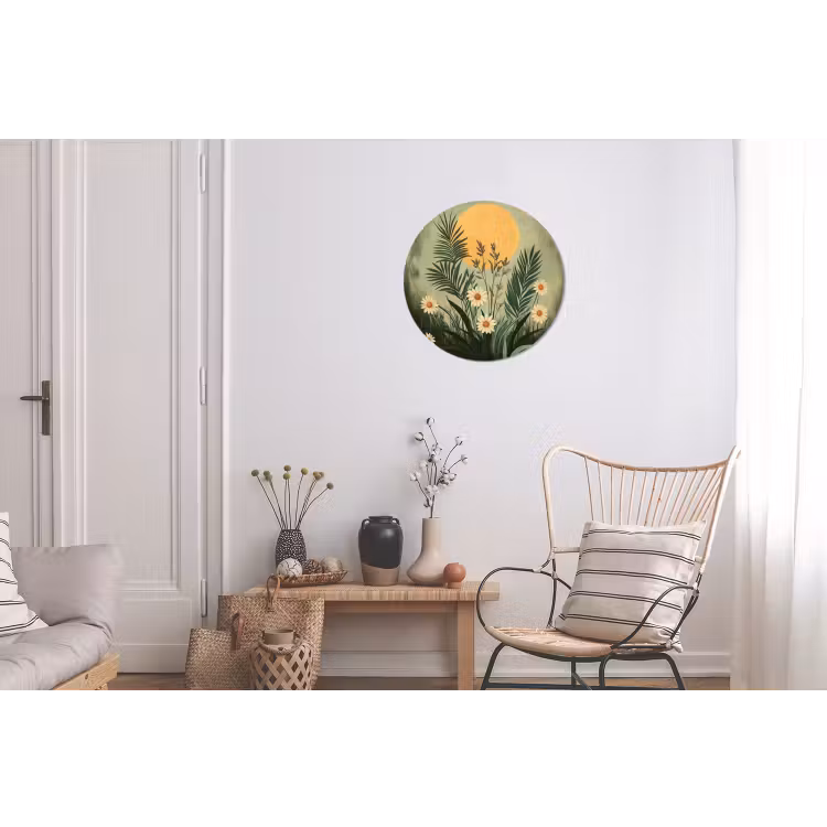 Bloemen - Bladeren - Zon - Groen Wandcirkel aluminium klein -woonkamer