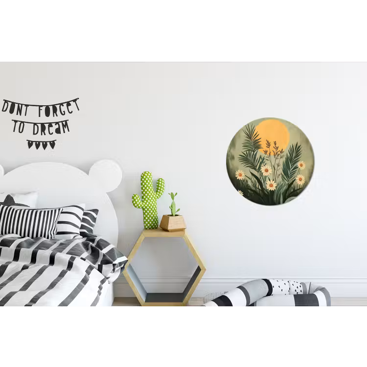 Bloemen - Bladeren - Zon - Groen Wandcirkel aluminium klein -kinderkamer