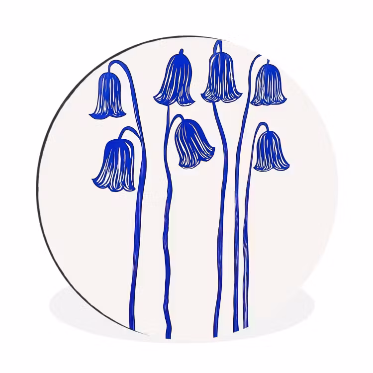 Bloemen - Blauw - Lijnen - Bloemblaadjes Wandcirkel aluminium klein -3d