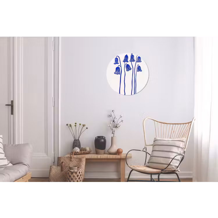 Bloemen - Blauw - Lijnen - Bloemblaadjes Wandcirkel aluminium klein -woonkamer