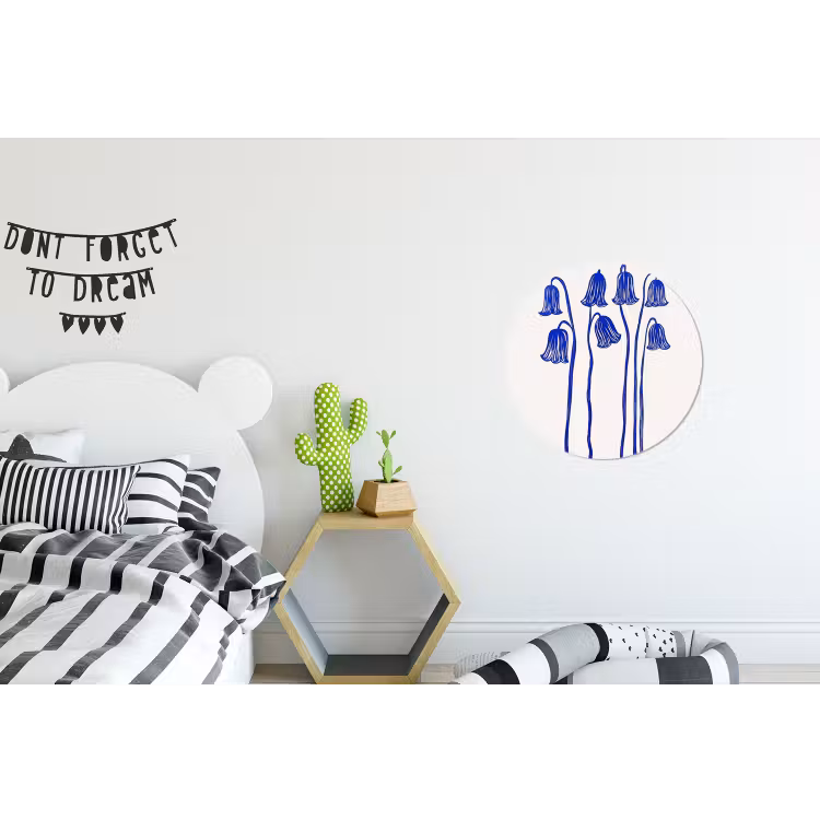 Bloemen - Blauw - Lijnen - Bloemblaadjes Wandcirkel aluminium klein -kinderkamer