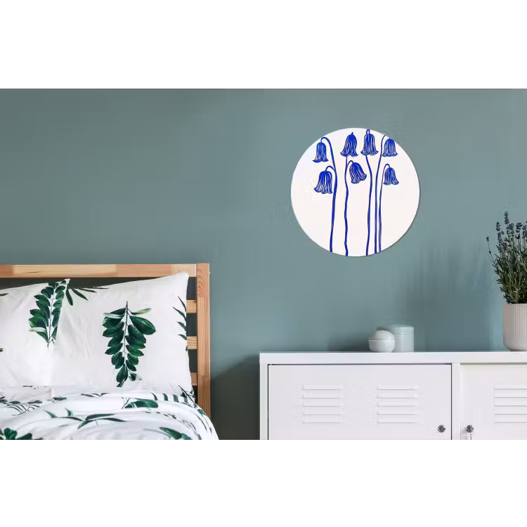 Bloemen - Blauw - Lijnen - Bloemblaadjes Wandcirkel aluminium klein -slaapkamer