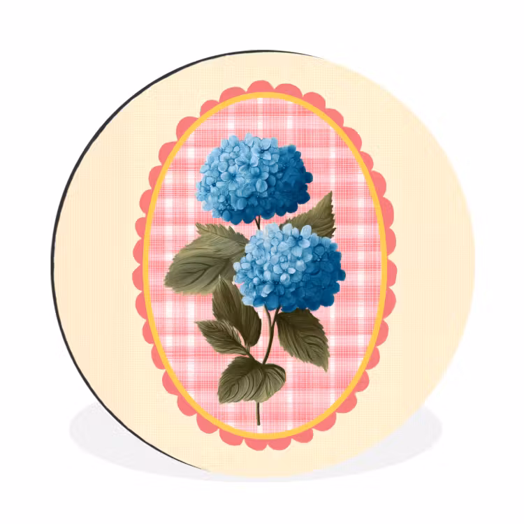Bloemen - Blauw - Lijst - Bladeren Wandcirkel aluminium klein -3d