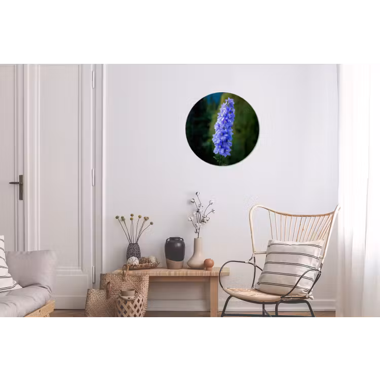 Bloemen - Blauw - Dennenboom Wandcirkel aluminium klein -woonkamer