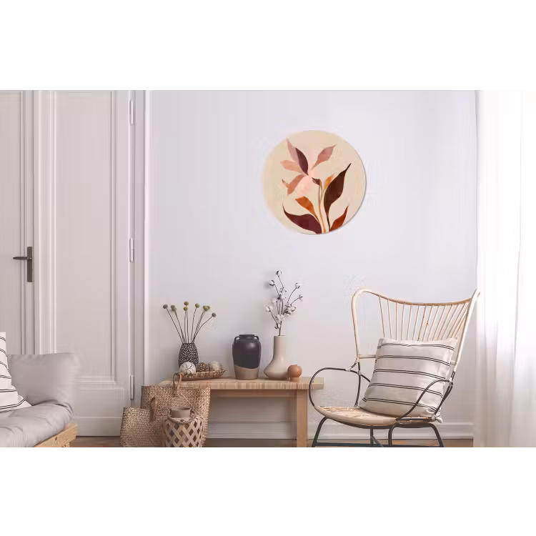 Bloemen - Blaadjes - Minimalistisch - Roze Wandcirkel aluminium klein -woonkamer