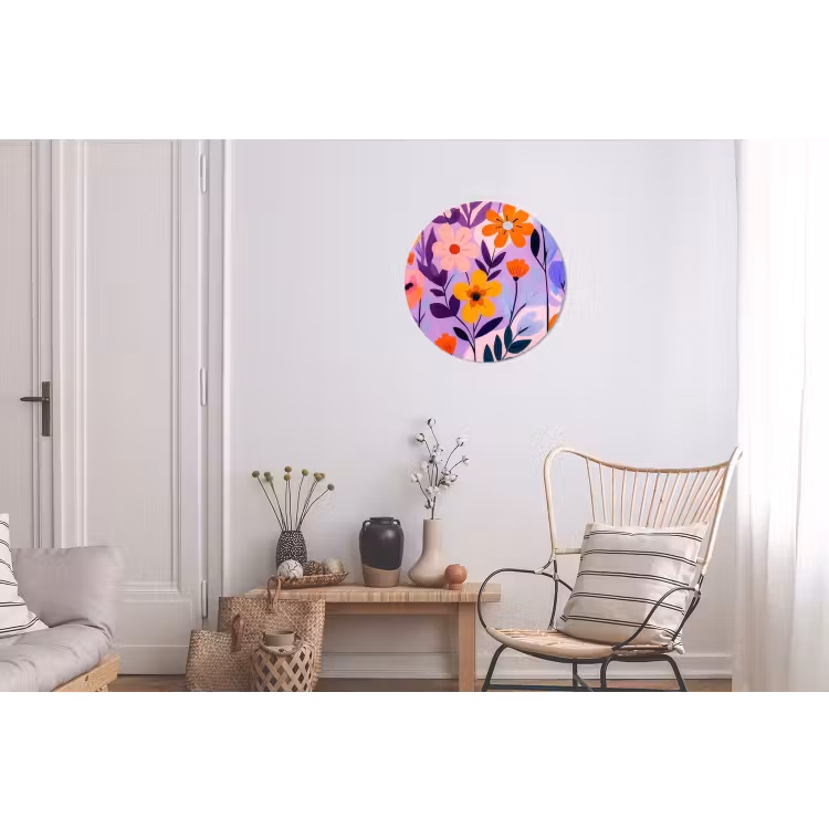 Bloemen - Kleurrijk - Bladeren Wandcirkel aluminium klein -woonkamer