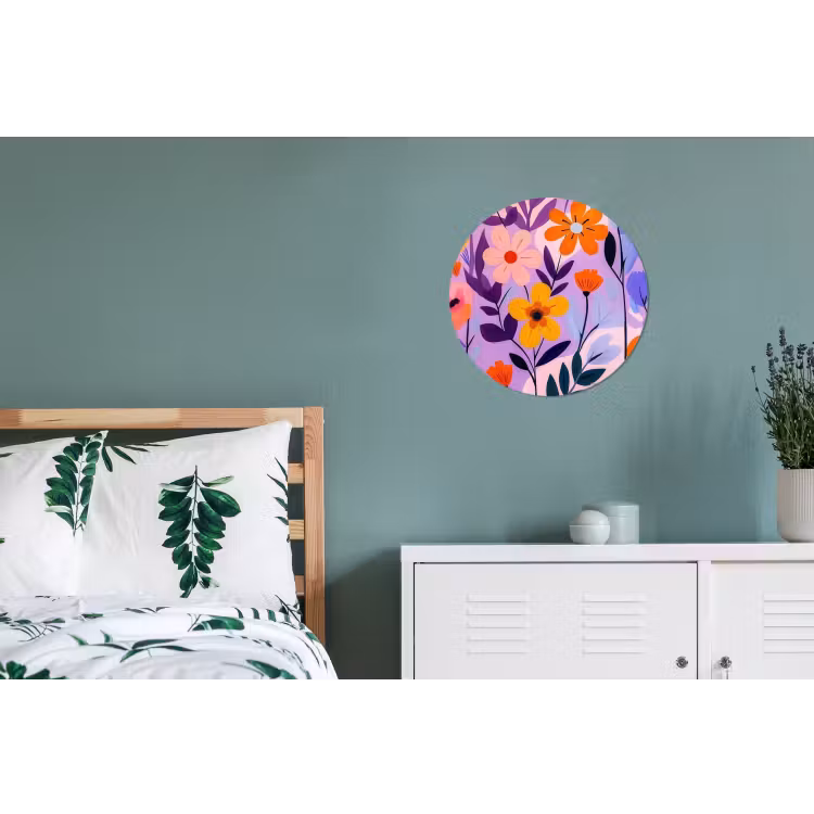 Bloemen - Kleurrijk - Bladeren Wandcirkel aluminium klein -slaapkamer