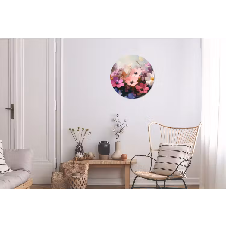 Bloemen - Kleurrijk - Bloei Wandcirkel aluminium klein -woonkamer