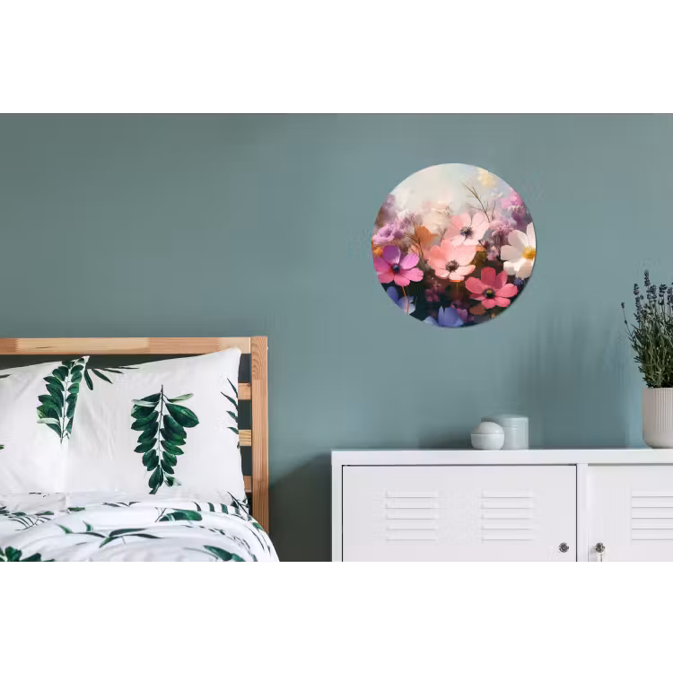 Bloemen - Kleurrijk - Bloei Wandcirkel aluminium klein -slaapkamer