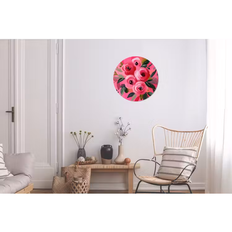 Bloemen - Verf - Roze Wandcirkel aluminium klein -woonkamer
