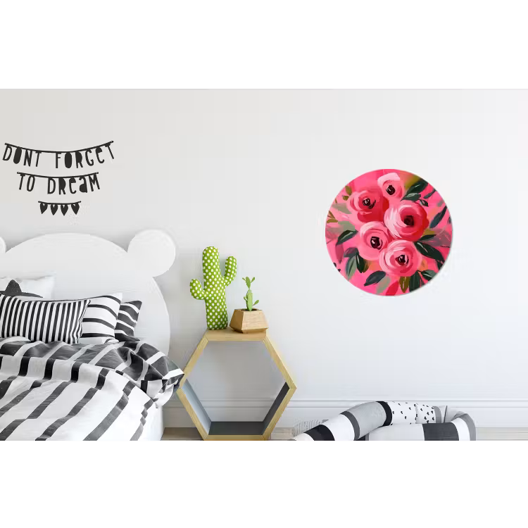 Bloemen - Verf - Roze Wandcirkel aluminium klein -kinderkamer