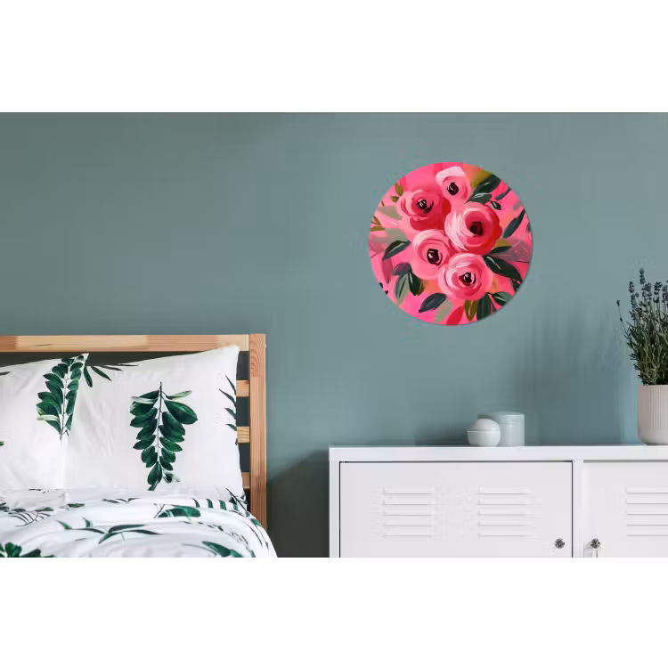 Bloemen - Verf - Roze Wandcirkel aluminium klein -slaapkamer