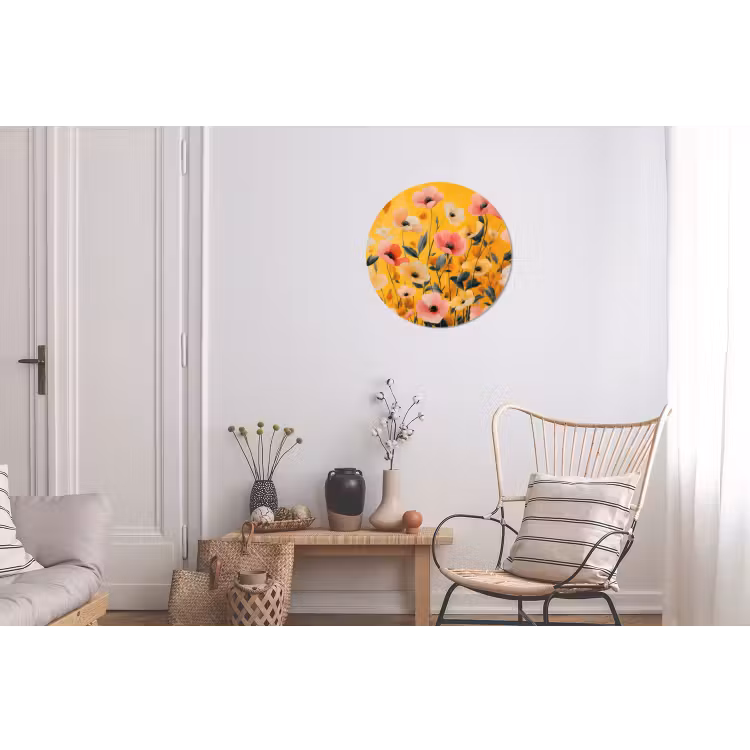 Bloemen - Veld - Geel Wandcirkel aluminium klein -woonkamer
