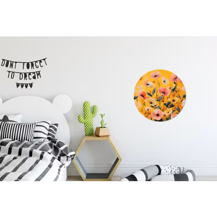 Bloemen - Veld - Geel Wandcirkel aluminium klein -kinderkamer