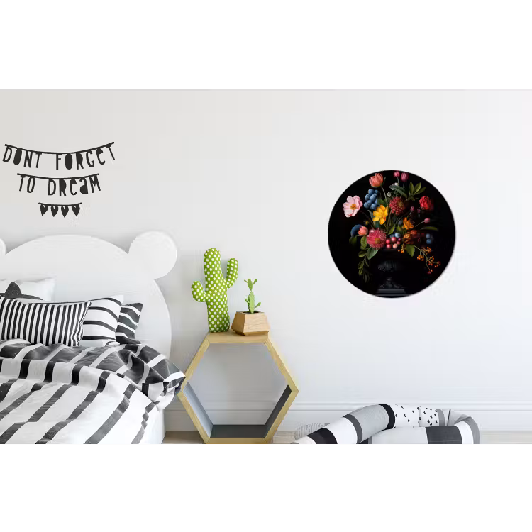 Bloemen - Vrolijk - Vaas Wandcirkel aluminium klein -kinderkamer