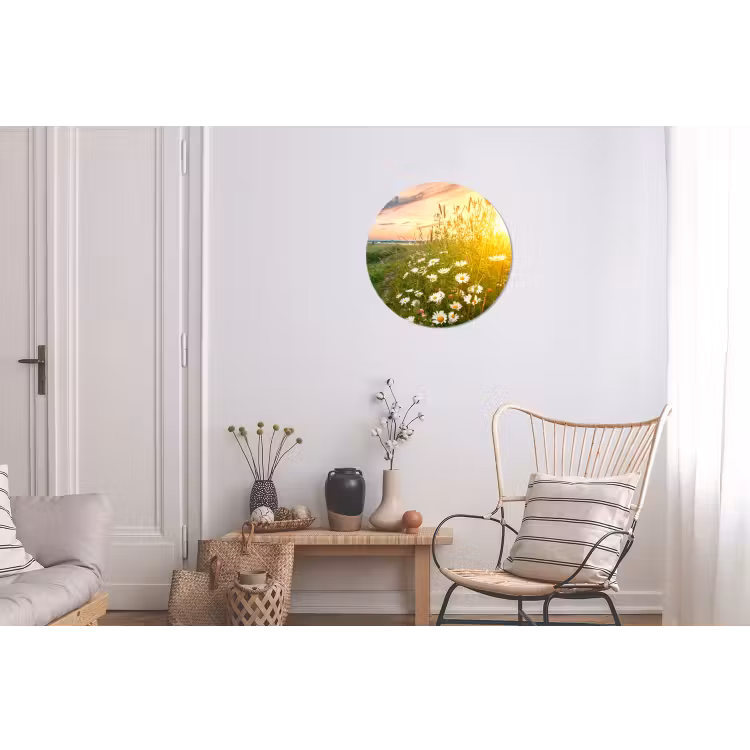 Bloemen - Madelief - Natuur - Zon - Horizon Wandcirkel aluminium klein -woonkamer