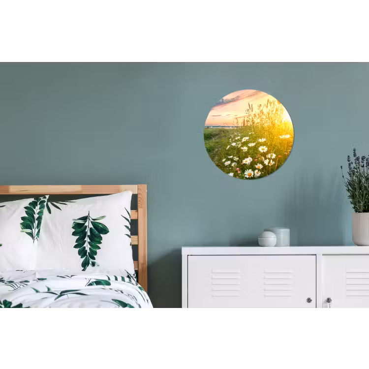 Bloemen - Madelief - Natuur - Zon - Horizon Wandcirkel aluminium klein -slaapkamer