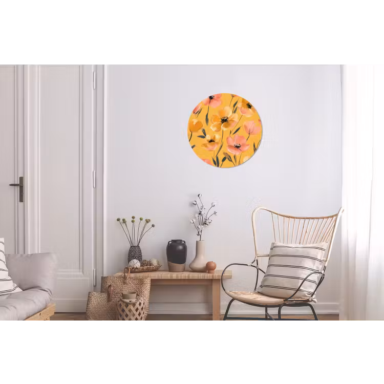 Bloemen - Geschilderd - Geel Wandcirkel aluminium klein -woonkamer