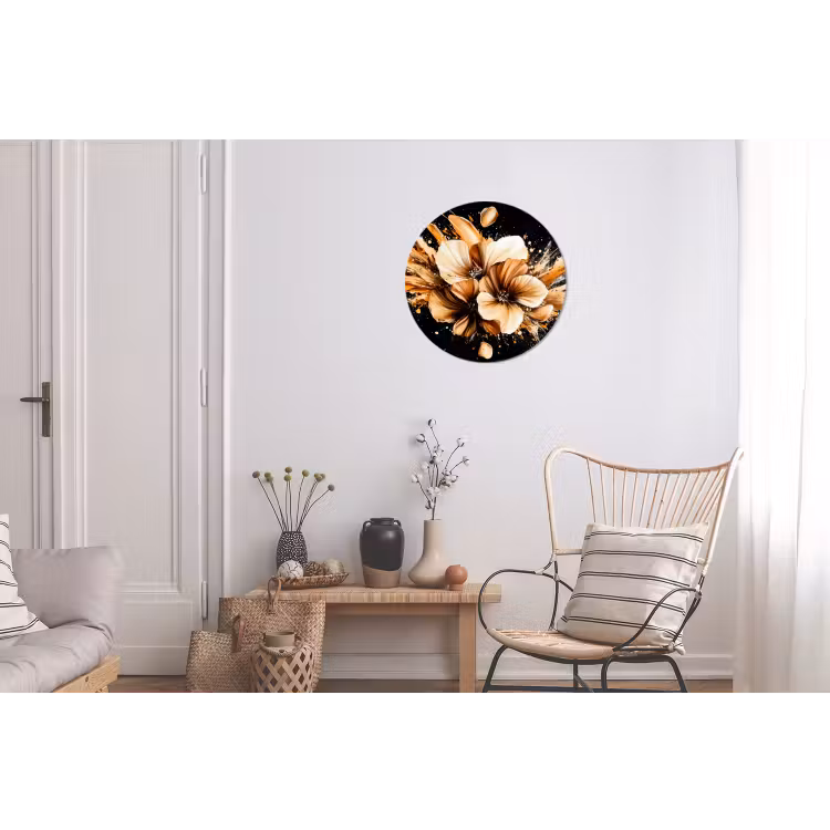 Bloemen - Goud - Graffiti - Zwart - Abstract Wandcirkel aluminium klein -woonkamer