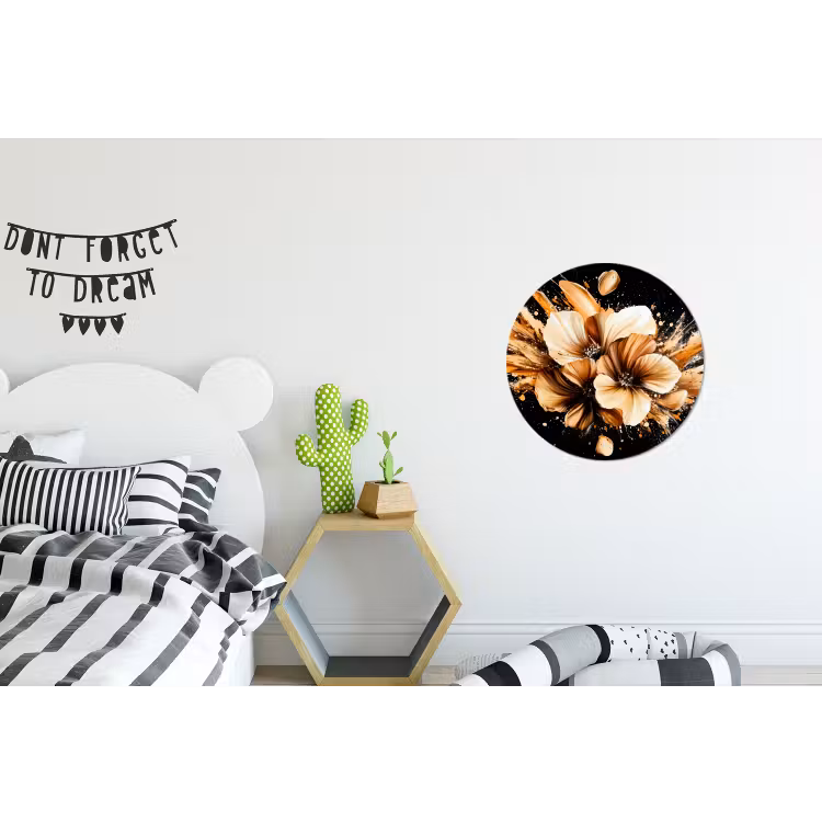 Bloemen - Goud - Graffiti - Zwart - Abstract Wandcirkel aluminium klein -kinderkamer