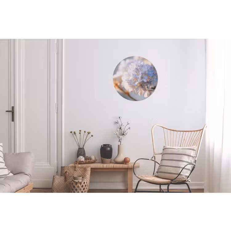 Bloemen - Lichtblauw - Wazig - Trosje Wandcirkel aluminium klein -woonkamer