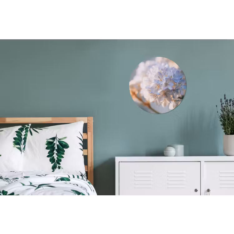 Bloemen - Lichtblauw - Wazig - Trosje Wandcirkel aluminium klein -slaapkamer