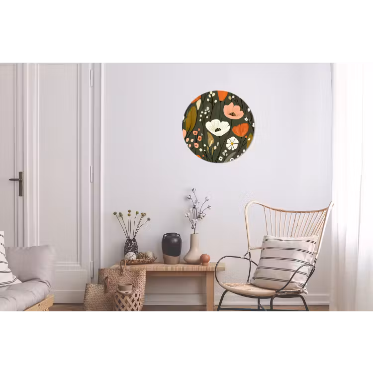 Bloemen - Illustratie - Groen Wandcirkel aluminium klein -woonkamer